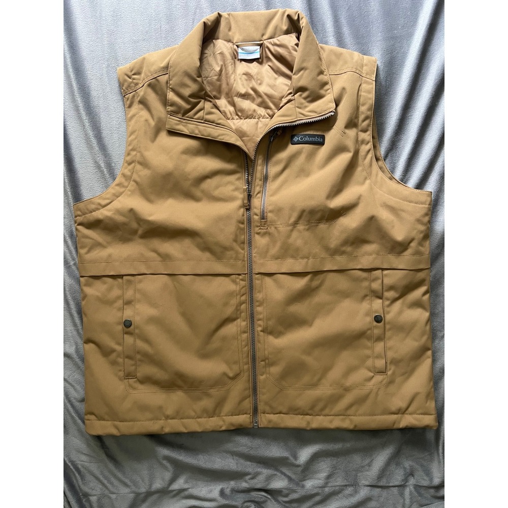 Columbia Landroamer Insulated Vest Mens XL Brown Tan Canvas Utility XM5320